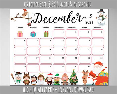 Free Printable Christmas Calendar 2021